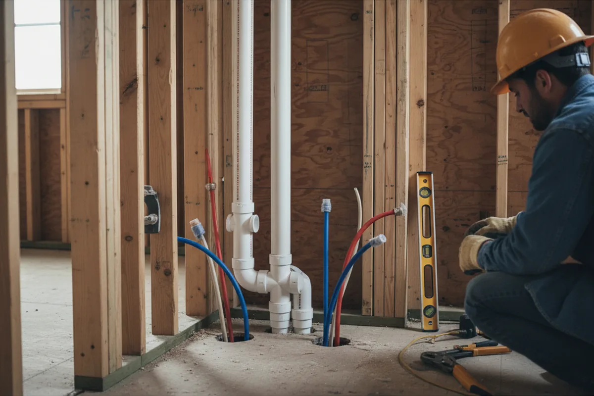 Drain and supply rough-in during Sump Pump Repair in Oakland